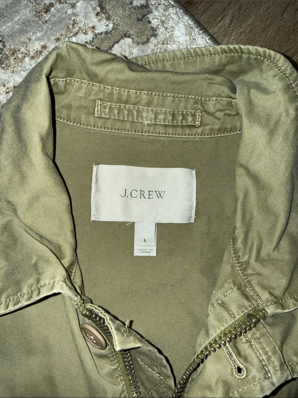 JCrew Utility Jacket Military Style Olive Green Large Cotton Button Up Pockets